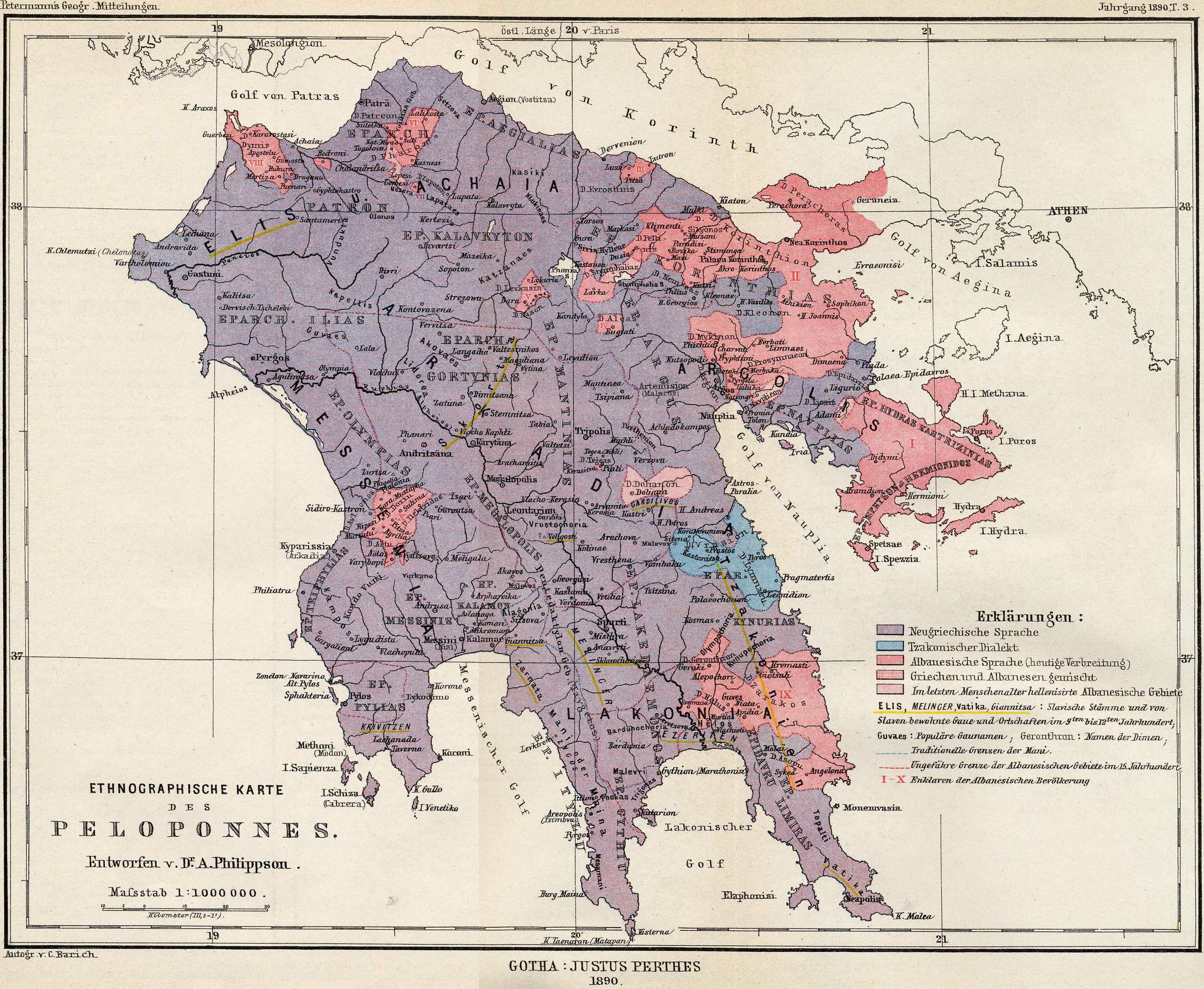 Albanian-speaking and Newgreek-speaking areas, 1890.